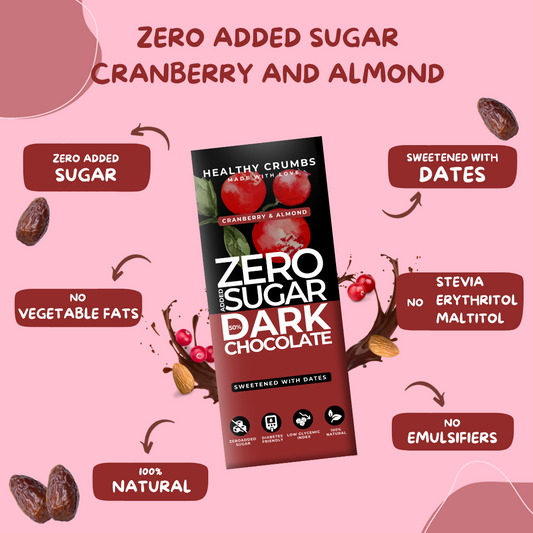Zero Added Sugar Dark Chocolate 35g [Cranberry & Almond- Pack of 1]