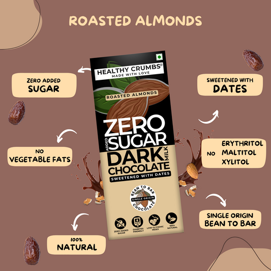 Zero Added Sugar Dark Milk Chocolate 35g [Roasted Almonds - Pack of 2]