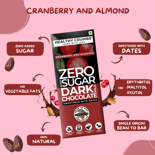Zero Added Sugar Dark Milk Chocolate 35g [Cranberry & Almond - Pack of 6]
