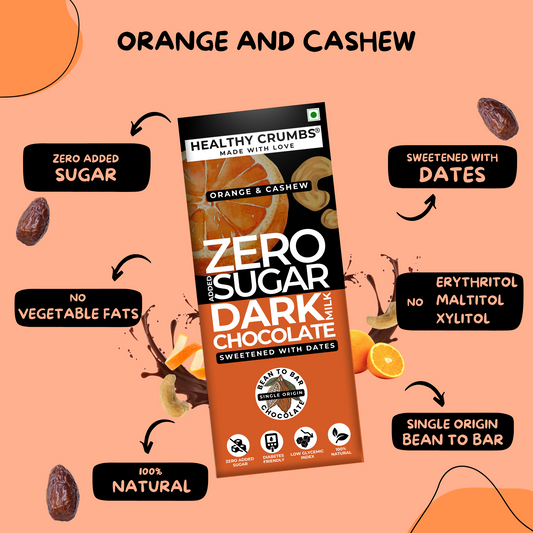 Zero Added Sugar Dark Milk Chocolate 35g [Orange & Cashew - Pack of 2]