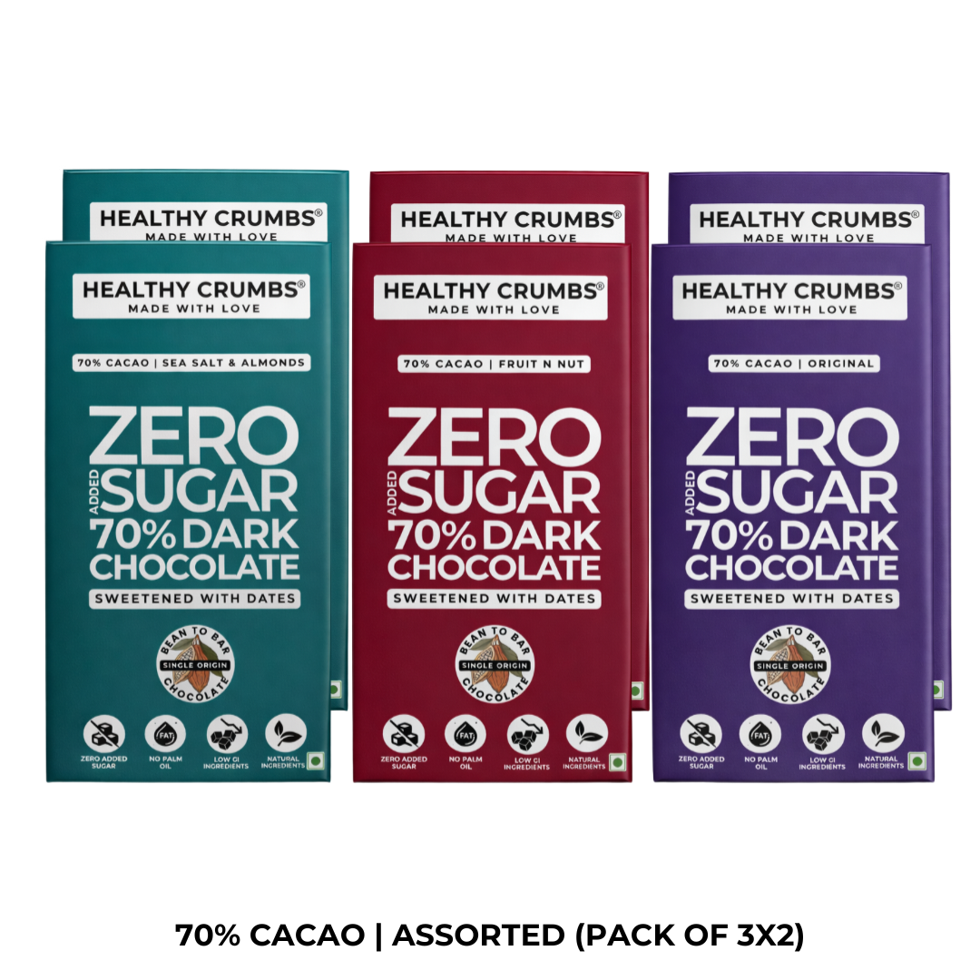 Zero Added Sugar 70% Dark Chocolate 40g [Assorted-Pack of 6]