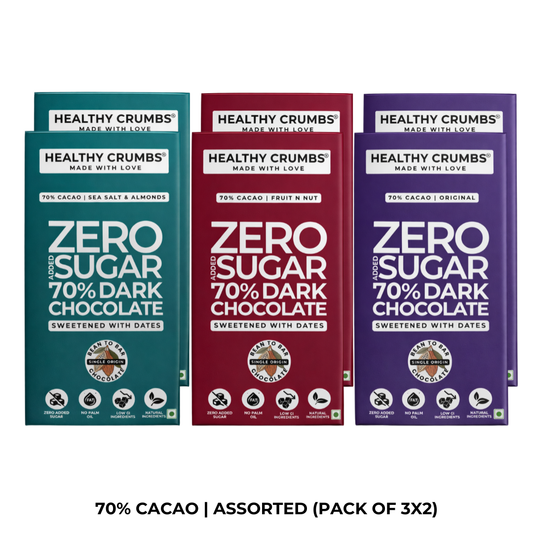 Zero Added Sugar 70% Dark Chocolate 40g [Assorted-Pack of 6]