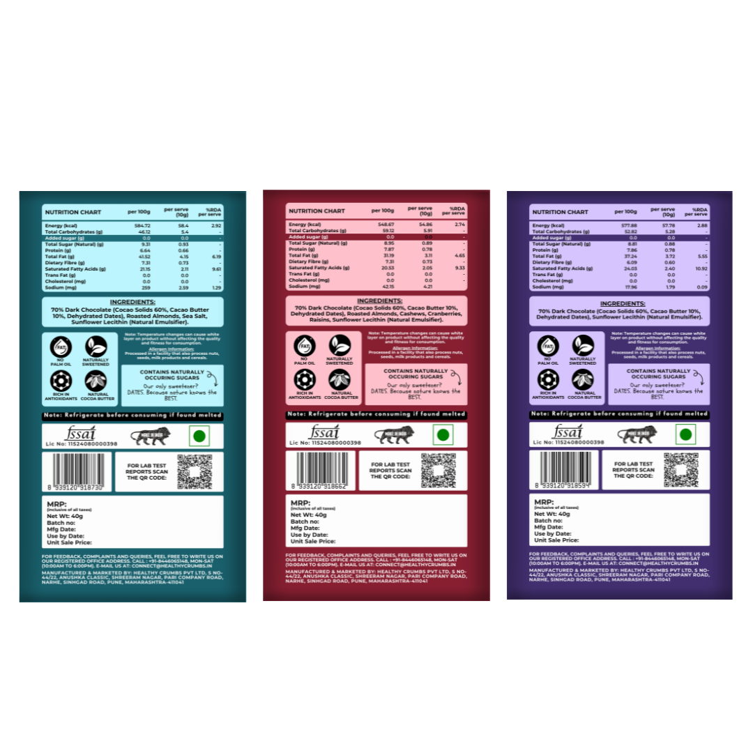 Zero Added Sugar 70% Dark Chocolate 40g [Assorted-Pack of 6]